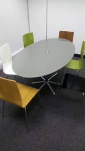 1600mm W x 900mm D Grey Frosted Glass Oval Table with 6 star chrome Base