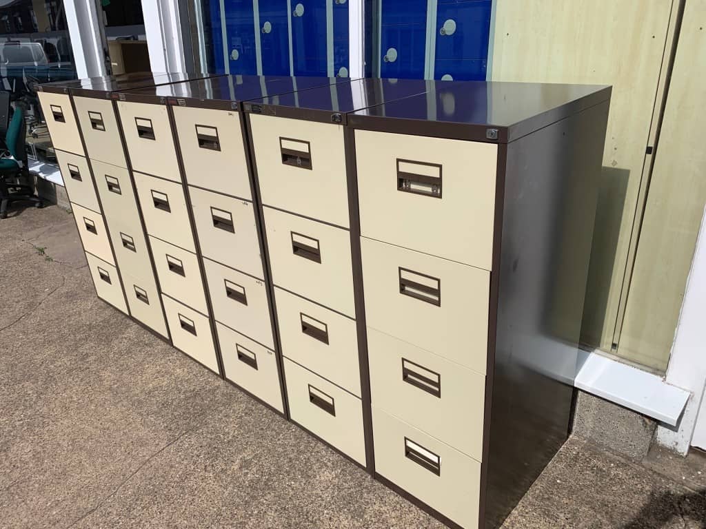 Used 4 Drawer Metal Filing Cabinets Brown Cream With Keys 8