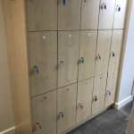 3 Door Wooden Lockers in Maple – W/Keys – 16 lockers available