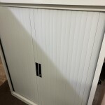 Used Tambour Door Metal Cupboard With Wood Top