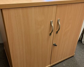 Used Desk High Cupboards Beech Finish