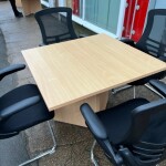 Used Beech Square Meeting Table with 4 mesh chairs