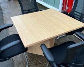 Used Beech Square Meeting Table with 4 mesh chairs