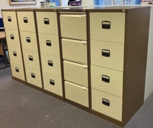 Used metal 4 drawer filing cabinets brown and cream
