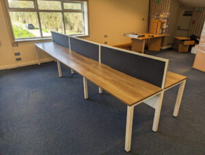 Quality used bench desking – complete with cable management and screens