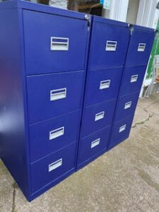Used 4 drawer file cabinets blue with keys £99 + VAT